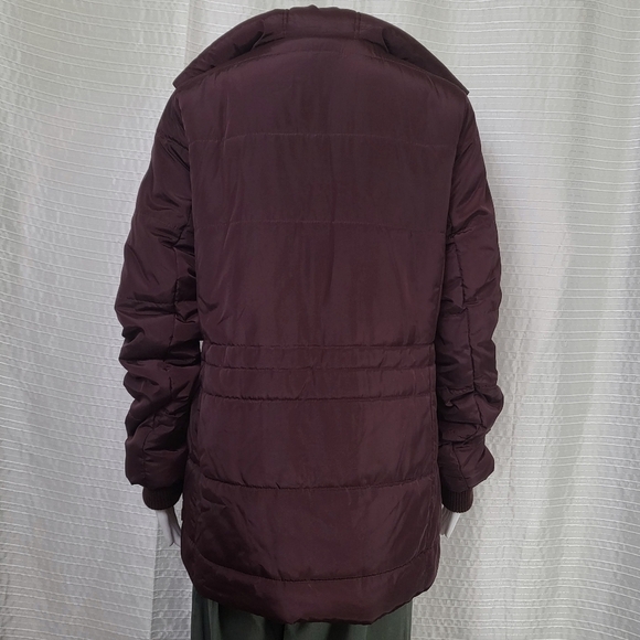 LEVI'S Quilted Puffer Coat Jacket Sherpa Hood and Trim Burgundy Women's M - Picture 3 of 16